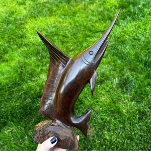 Vintage Ironwood Carved Wood Sword Fish Sculpture Mid Century Modern 14" Tall